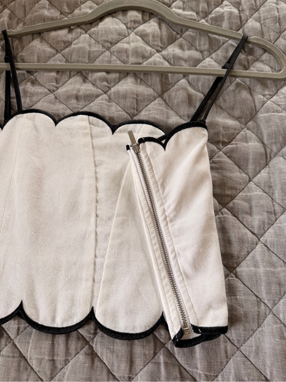 Meshki White Crop Top with Black Scallop Trim - Picture 7 of 9